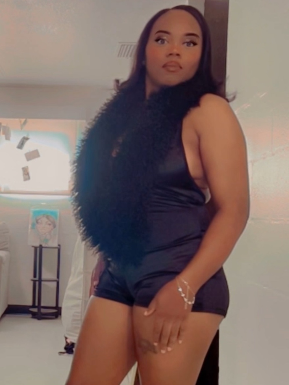 Black polyester short jumpsuit